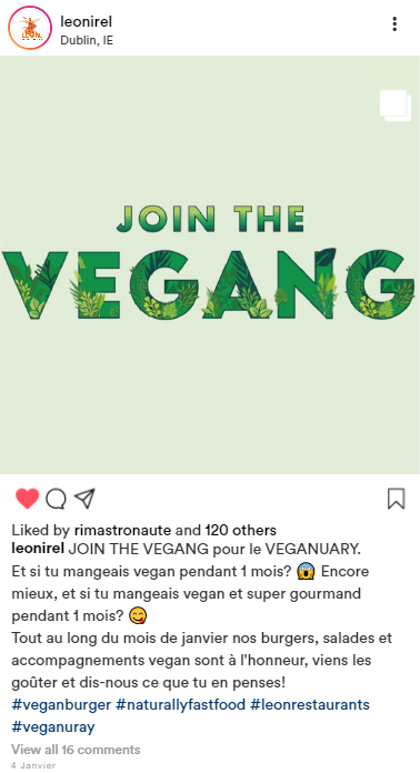 Publication Instagram pour introduire le défi du Veganuary