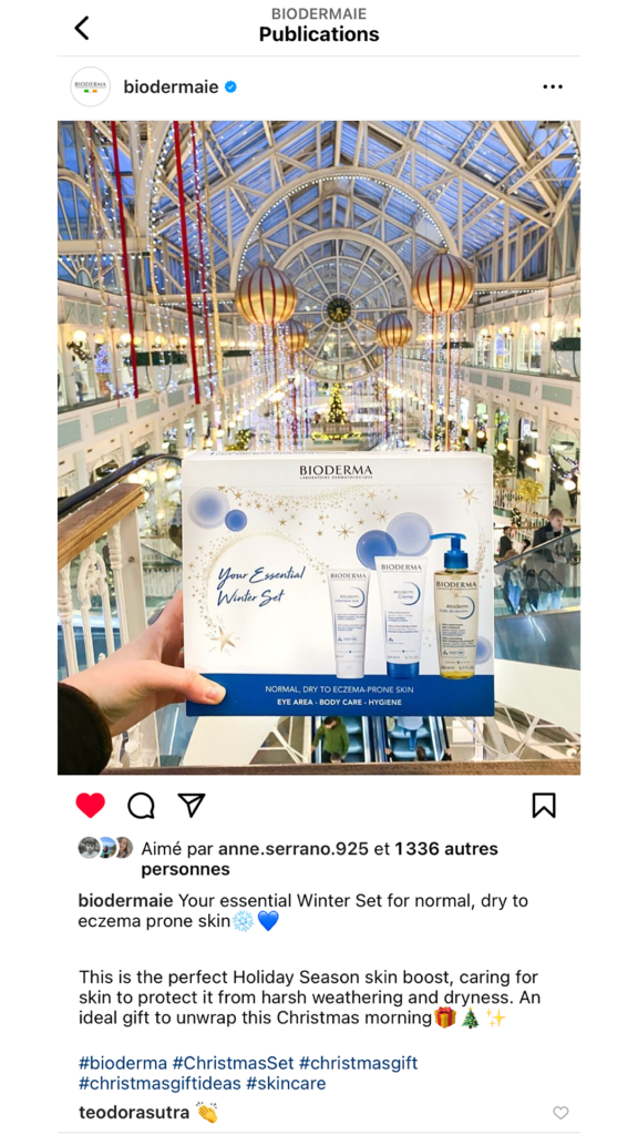 Capture d'écran de la publication Instagram du coffret cadeau de Noël - Atoderm