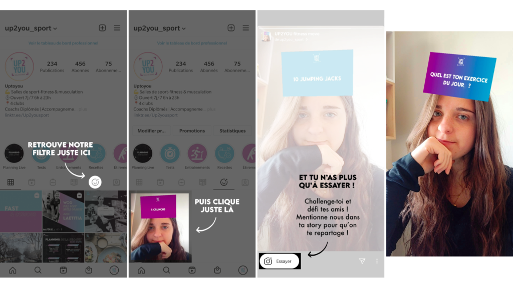 Filtre Instagram : Quel est ton exercice du jour ? + tuto pour comprendre comment y accéder sur la page Instagram